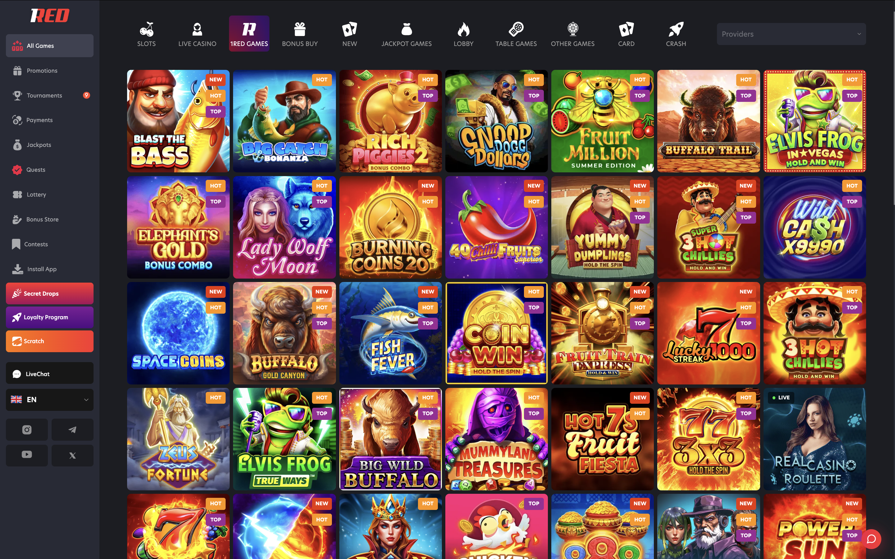 1Red Casino Games and Software Banner