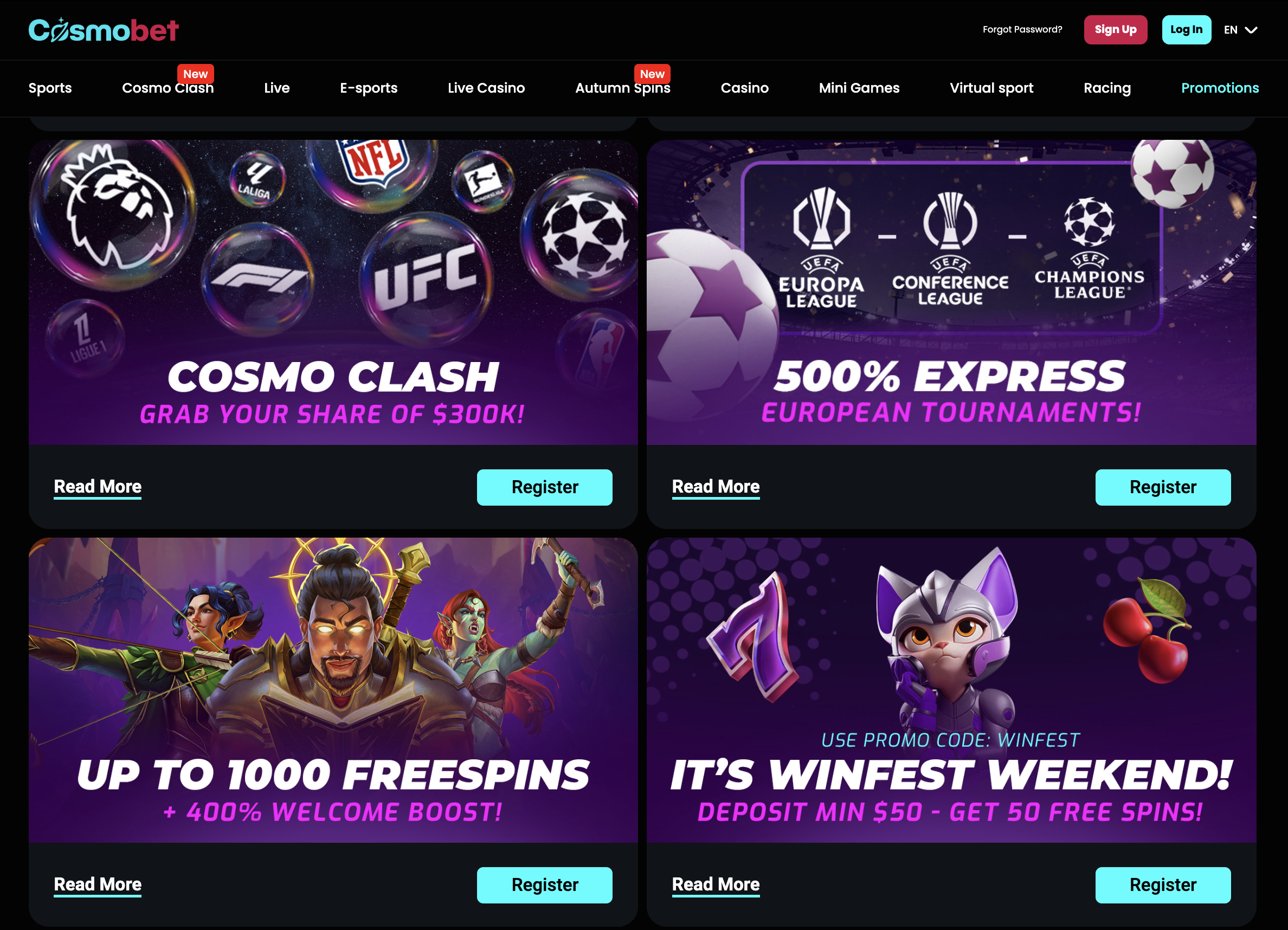Promotions at Cosmobet Banner